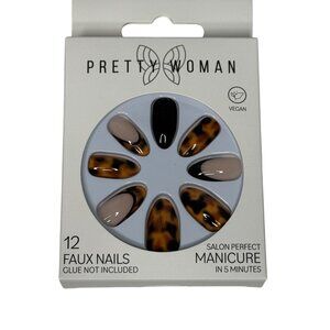 Pretty Woman Faux Nails Tortoise Nude Black Press On 12pc Vegan